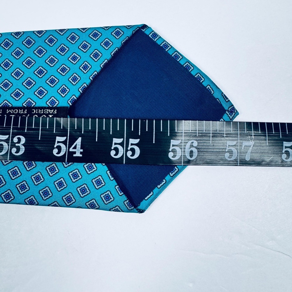 Oakton Ltd Mens Silk Tie Blue Turquoise Geometric Italian Necktie Classic Preppy - Picture 8 of 8